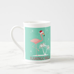 MODERN VINTAGE RETRO CHRISTMAS FLAMINGO BONE CHINA MUG