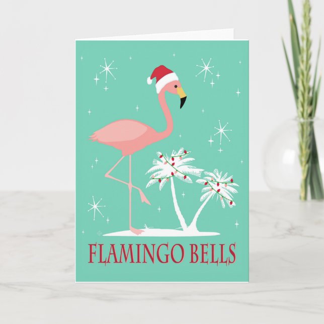 MODERN VINTAGE RETRO CHRISTMAS FLAMINGO CARD (Front)