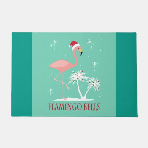 MODERN VINTAGE RETRO CHRISTMAS FLAMINGO DOORMAT