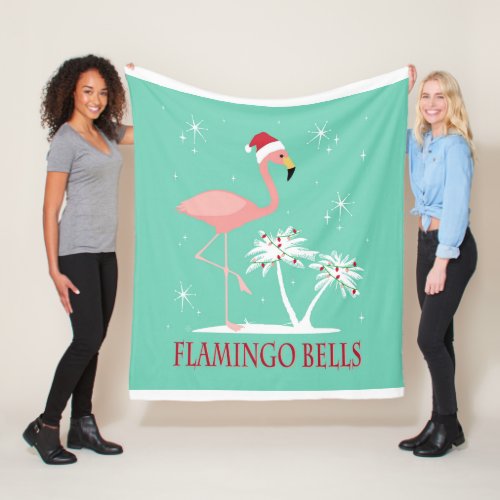 MODERN VINTAGE RETRO CHRISTMAS FLAMINGO FLEECE BLANKET