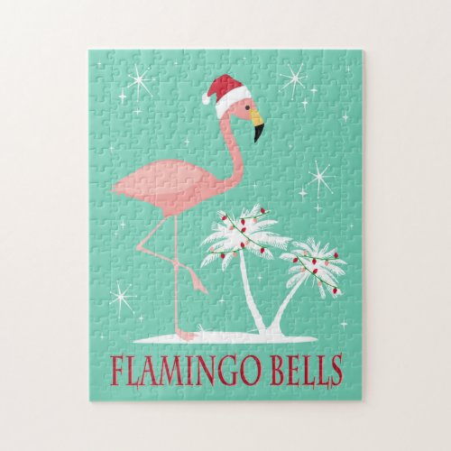 MODERN VINTAGE RETRO CHRISTMAS FLAMINGO JIGSAW PUZZLE