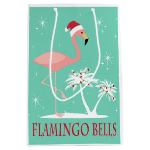 MODERN VINTAGE RETRO CHRISTMAS FLAMINGO MEDIUM GIFT BAG