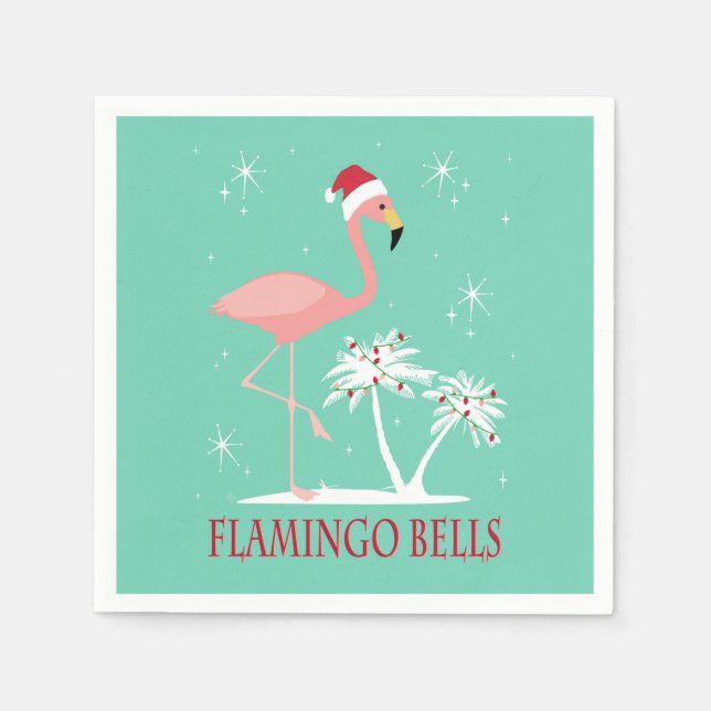 MODERN VINTAGE RETRO CHRISTMAS FLAMINGO NAPKINS (Front)