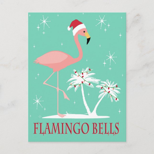 MODERN VINTAGE RETRO CHRISTMAS FLAMINGO POSTCARD (Front)