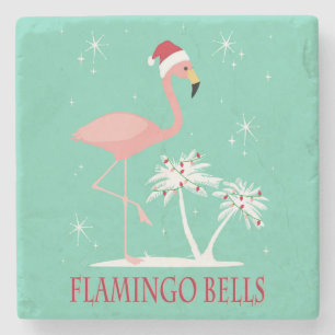 MODERN VINTAGE RETRO CHRISTMAS FLAMINGO STONE COASTER