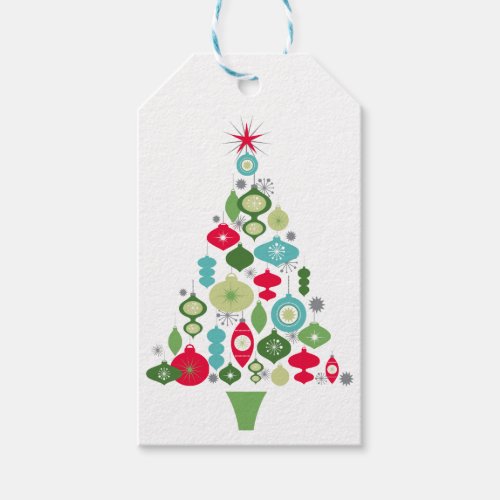 modern vintage retro christmas tree gift tags