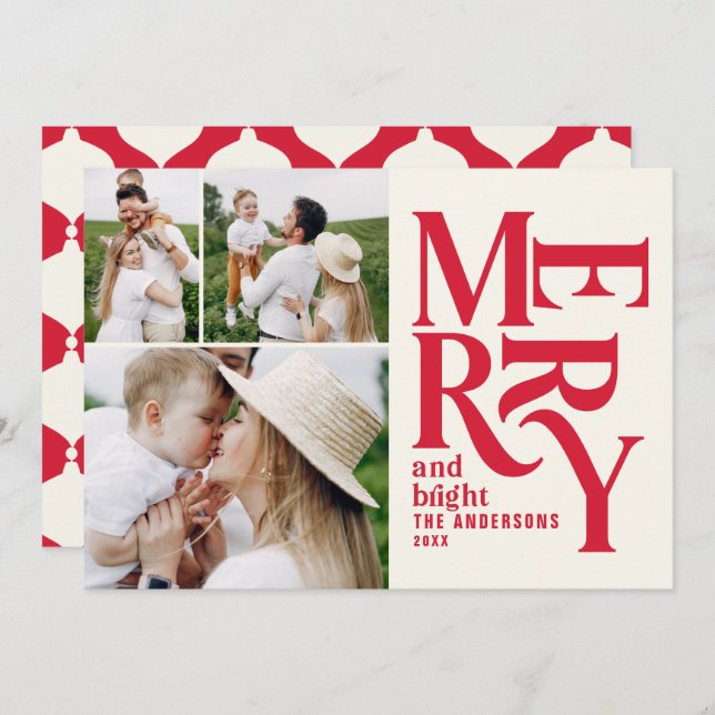 Modern vintage retro Chritsmas red festive photo Announcement (Front/Back)
