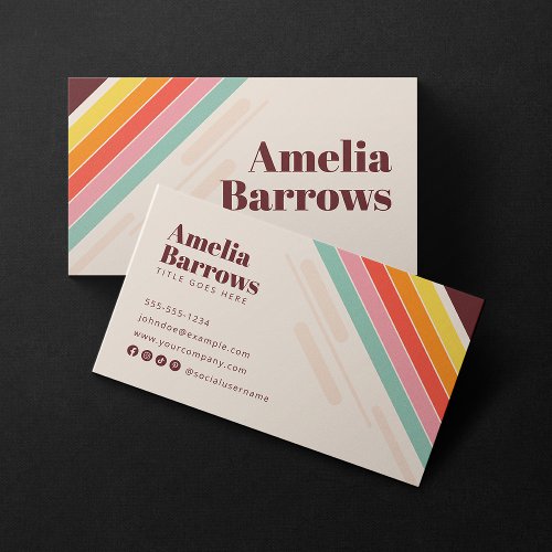 Modern  Vintage Retro Rainbow Stripes 70s  80s Business Card