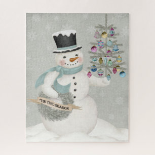 modern vintage retro snowman jigsaw puzzle