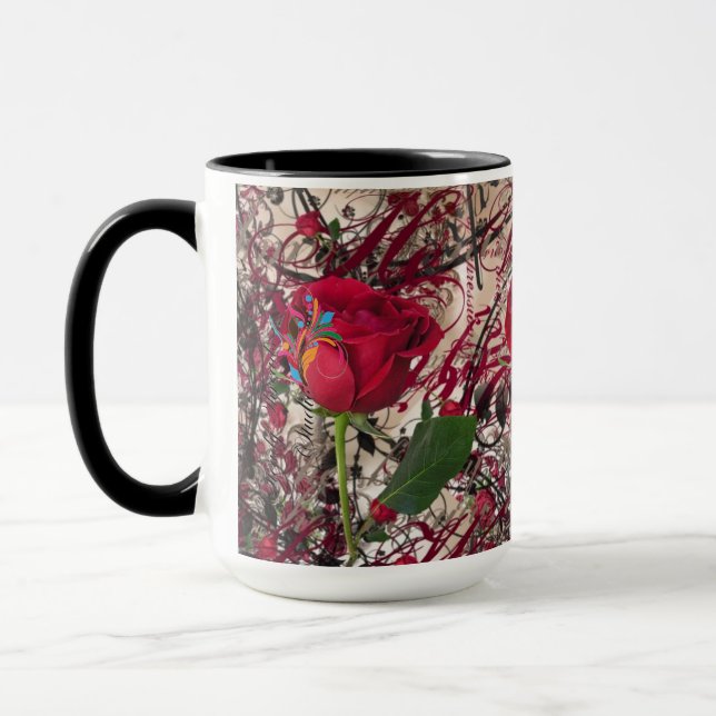 Modern Vintage Rose & Calligraphy Mug (Left)