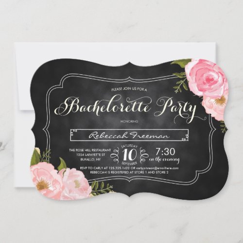 Modern Vintage Roses Chalkboard Bacherolette Party Invitation