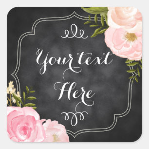 Modern Vintage Roses Chalkboard Custom Favor Square Sticker