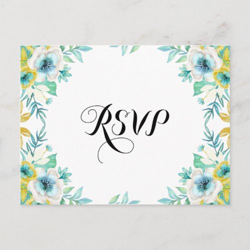 Modern Vintage RSVP Floral Wedding Postcard