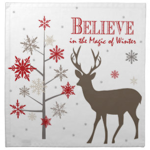 modern vintage rustic deer and snowflakes cloth napkin