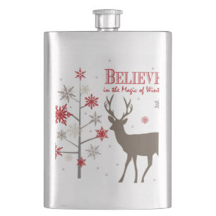 modern vintage rustic deer and snowflakes flask