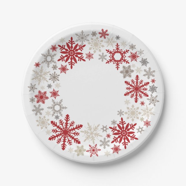 Modern vintage rustic snowflake wreath |monogram paper plates (Front)