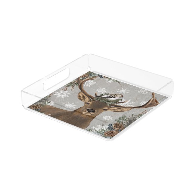 modern vintage rustic winter deer acrylic tray (Angled)