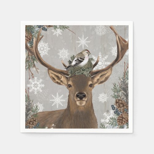 modern vintage rustic winter deer paper napkins