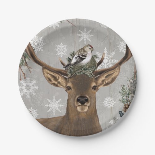 modern vintage rustic winter deer paper plates