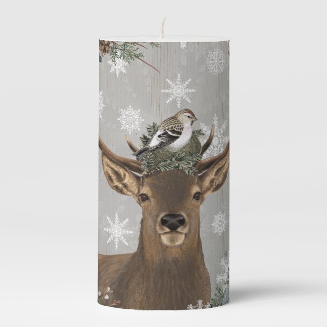 modern vintage rustic winter deer pillar candle (Front)