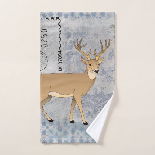 Modern Vintage Rustic Winter Deer Snowflakes Bath Towel Set