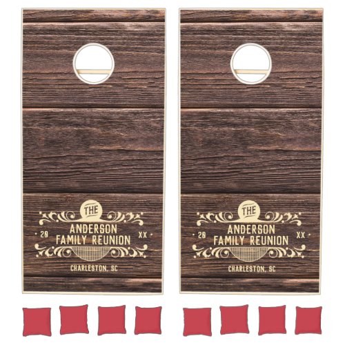 Modern Vintage Rustic Wood Family Reunion Cornhole Set