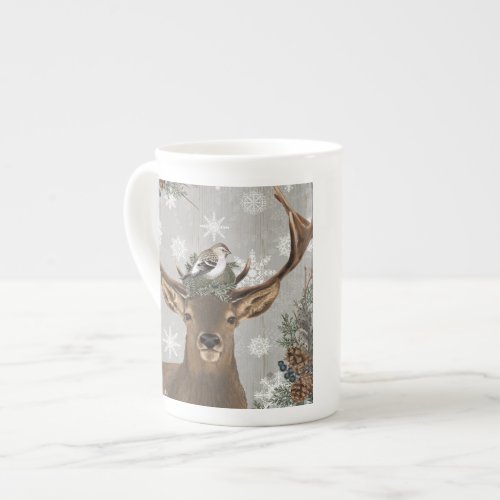 modern vintage rustic woodland winter deer bone china mug
