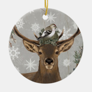 modern vintage rustic woodland winter deer ceramic ornament