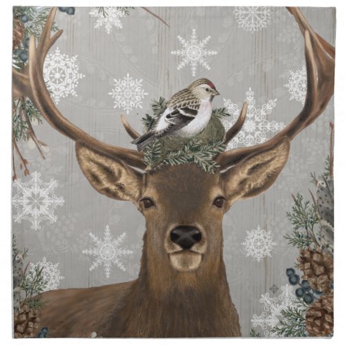 modern vintage rustic woodland winter deer cloth napkin