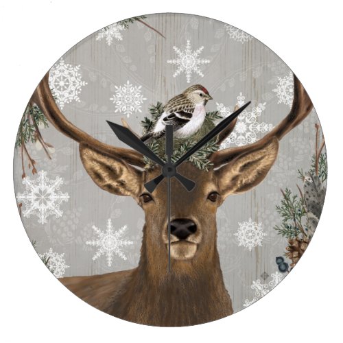 modern vintage rustic woodland winter deer large clock