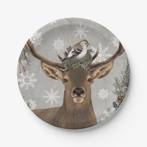 modern vintage rustic woodland winter deer paper plates