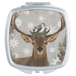 modern vintage rustic woodland winter deer vanity mirror