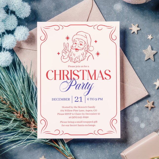Modern Vintage Santa Christmas Party Holiday Card (Creator Uploaded)