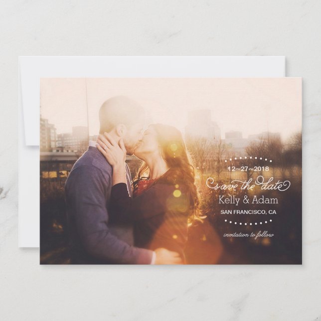 Modern Vintage Script Full Photo Save the Date (Front)