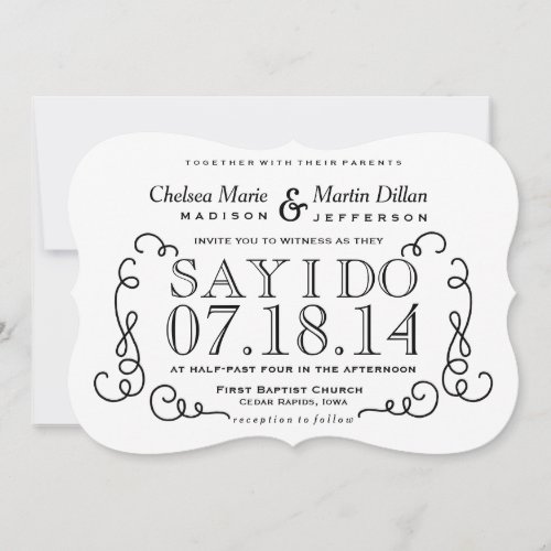 Modern Vintage Scroll Wedding Invitation Template 5" X 7" Invitation Card