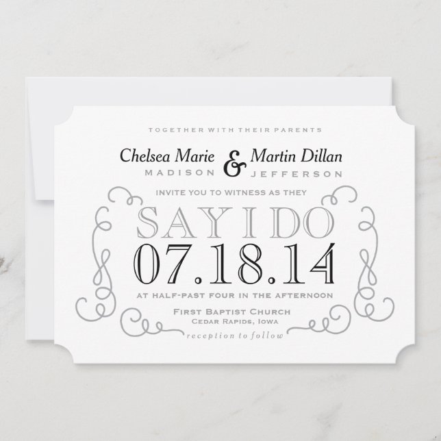 Modern Vintage Scroll Wedding Invitation Template (Front)