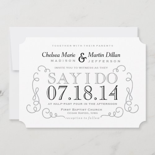 Modern Vintage Scroll Wedding Invitation Template 5" X 7" Invitation Card