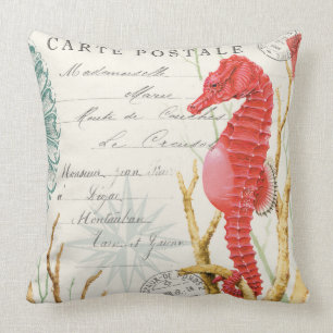modern vintage seahorse throw pillow