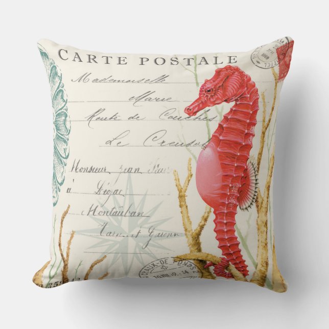 modern vintage seahorse throw pillow (Front)