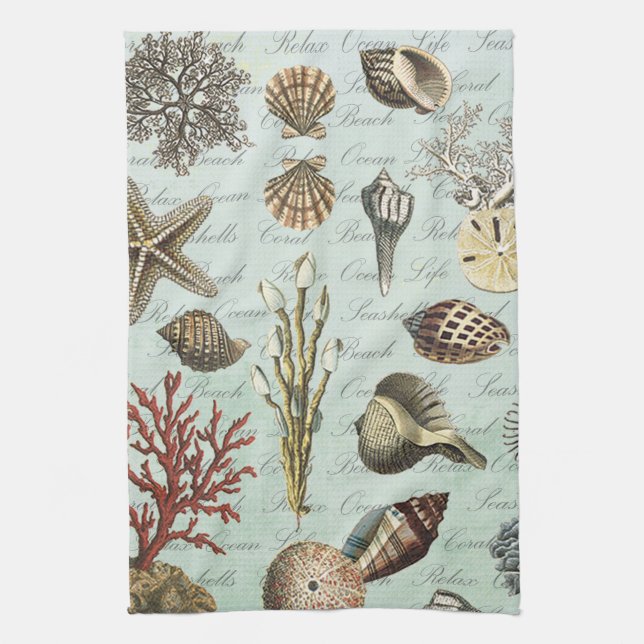 Modern Vintage Seashells Towel (Vertical)