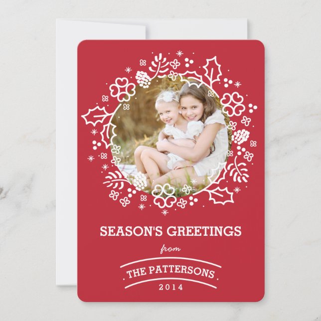 Modern Vintage Season's Greetings Photo Card | Red (Front)
