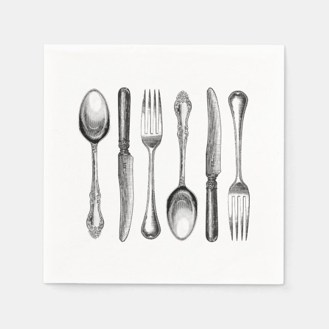 modern vintage silverware paper napkins (Front)