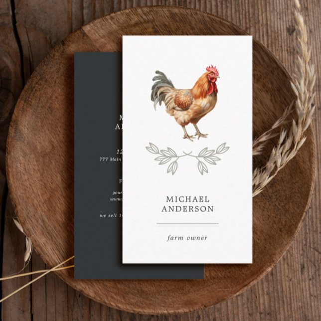 Modern Vintage Simple Chicken Eggs Farmer Black Business Card (Creator Uploaded)