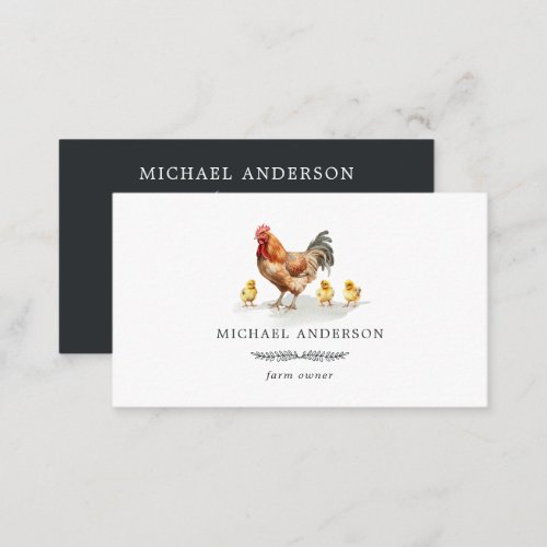 Modern Vintage Simple Chicken Farm Black White Business Card