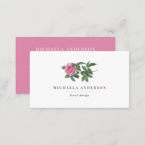 Modern Vintage Simple Floral Pink Rose Business Card