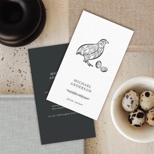 Modern Vintage Simple Quail Eggs Farmer Black  Business Card (Creator Uploaded)