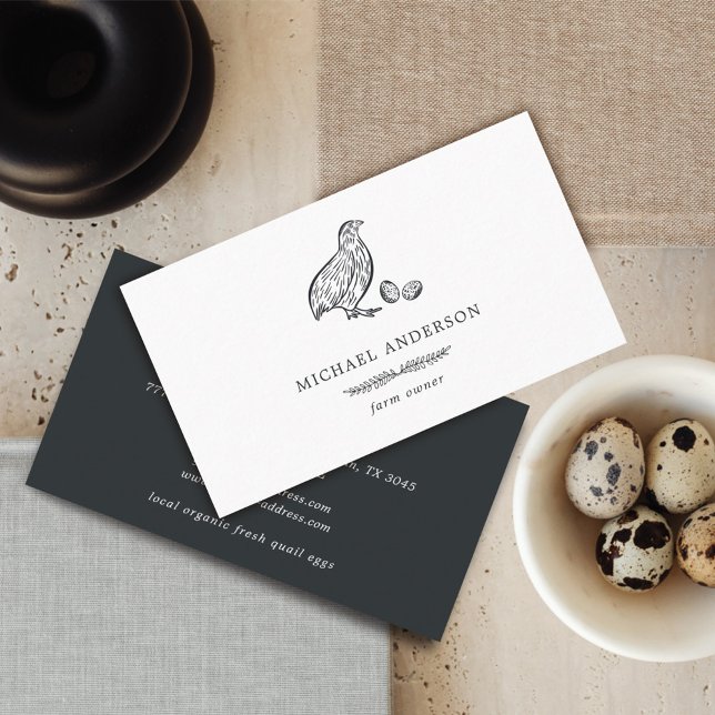 Modern Vintage Simple Quail Farm Owner Black White Business Card (Creator Uploaded)
