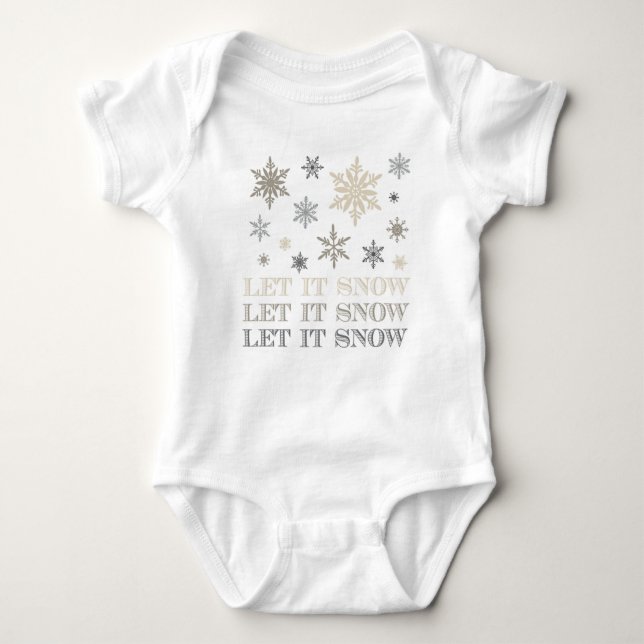 modern vintage snowflakes baby bodysuit (Front)