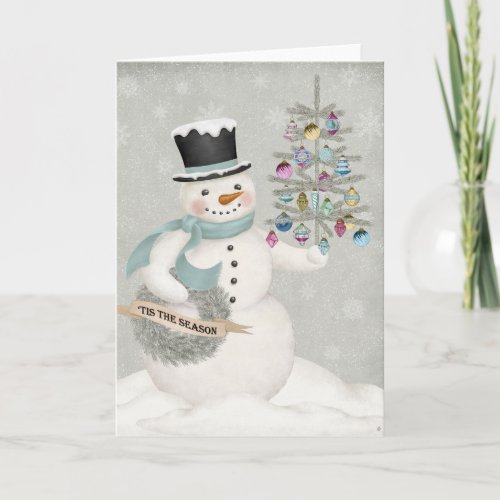 Modern Vintage Snowman Christmas greeting card