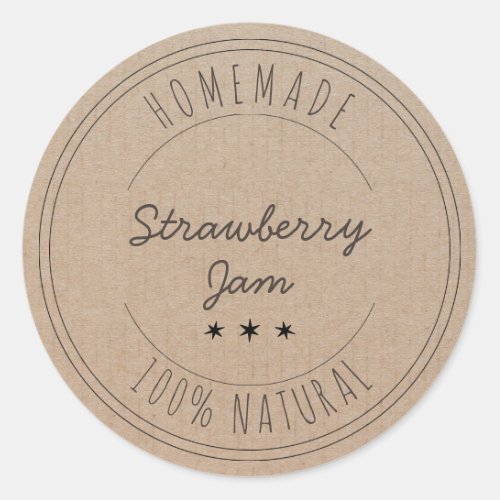 Modern Vintage Strawberry Jam Kraft Paper Canning Classic Round Sticker